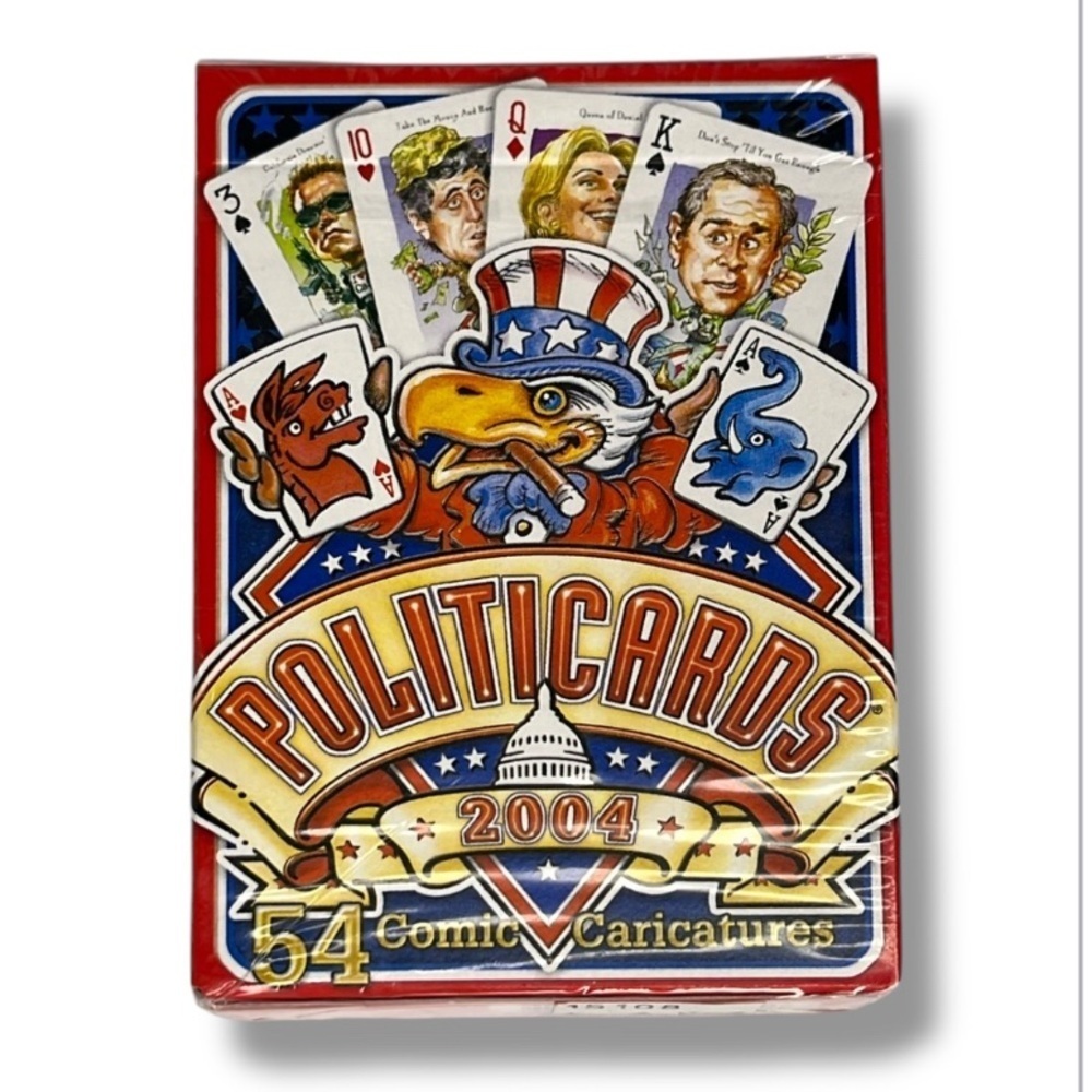 Funny Playing Cards Sealed New Vintage 2004 Politicards ComicCaricatures Red Set